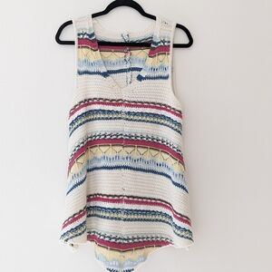 POL Multicolor Crochet V-Neck Tank Top in Cream, Blue, Yellow, Pink